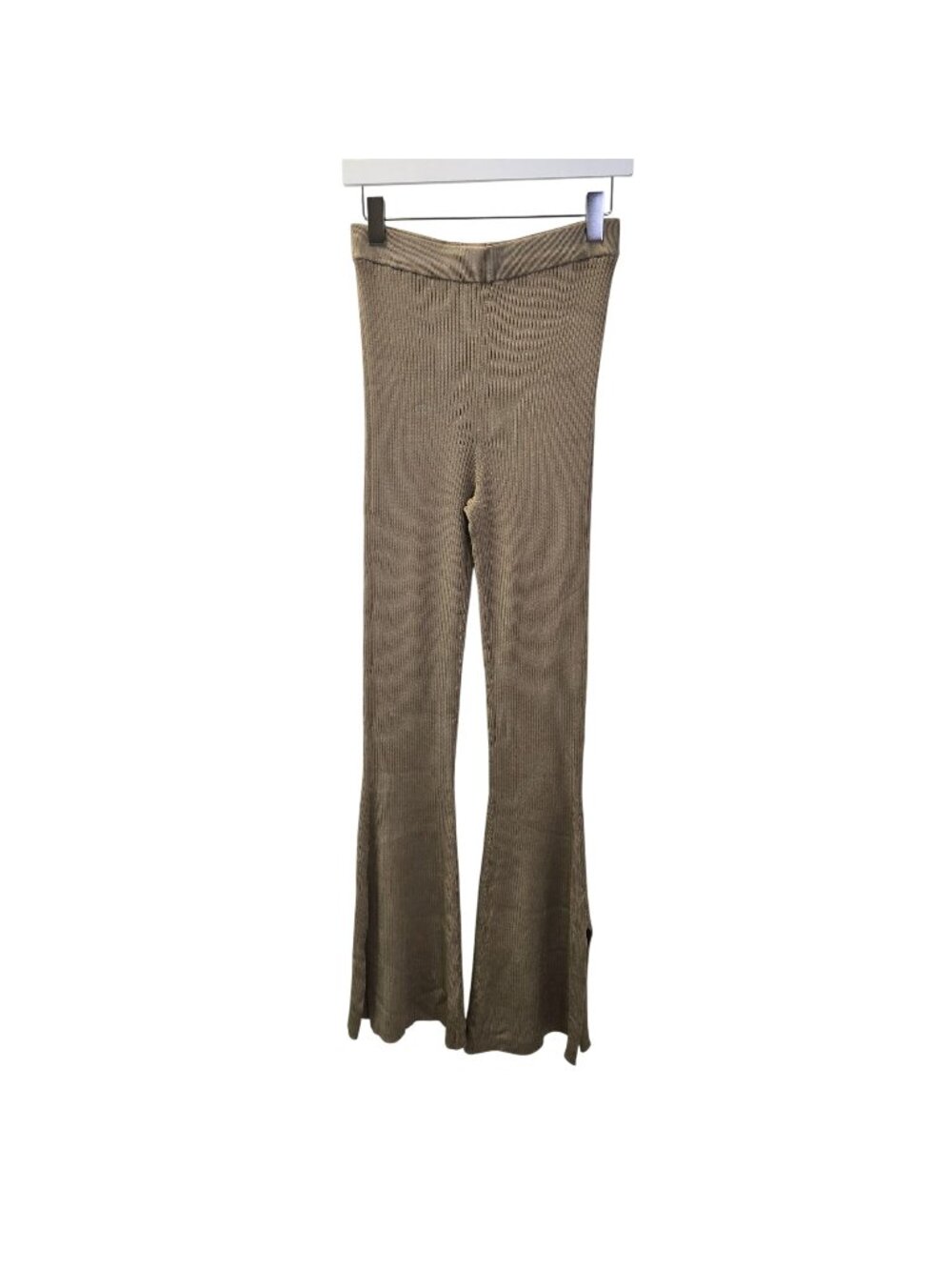 NWT Michael Costello x Revolve Alessa Gold Metallic Knit Split Hem Pants Size Me